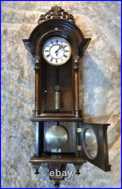 Vintage Antique Germany Remember Vienna, clock, porcelain Dial, oak Case