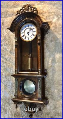 Vintage Antique Germany Remember Vienna, clock, porcelain Dial, oak Case