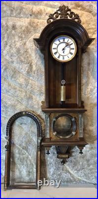 Vintage Antique Germany Remember Vienna, clock, porcelain Dial, oak Case