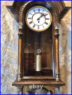 Vintage Antique Germany Remember Vienna, clock, porcelain Dial, oak Case