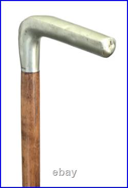 Vintage Antique Hallmarked German Silver Handle Hardwood Walking Stick Cane Old