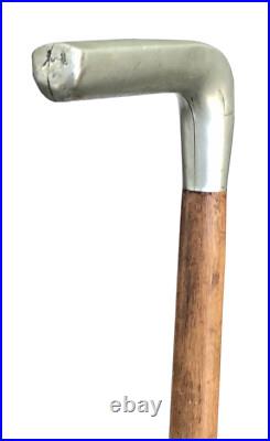 Vintage Antique Hallmarked German Silver Handle Hardwood Walking Stick Cane Old