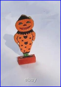 Vintage Antique Halloween German Skittle Game Piece Jack-o-Lantern Man 1920s