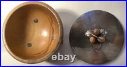 Vintage Antique Hammered Wood Nut Bowl withSterling Silver Lid Possibly German
