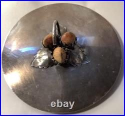 Vintage Antique Hammered Wood Nut Bowl withSterling Silver Lid Possibly German