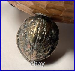 Vintage Antique Hammered Wood Nut Bowl withSterling Silver Lid Possibly German