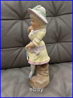 Vintage Antique Likely German Bisque Porcelain Figurine Girl / Woman with Fan