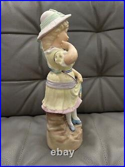 Vintage Antique Likely German Bisque Porcelain Figurine Girl / Woman with Fan