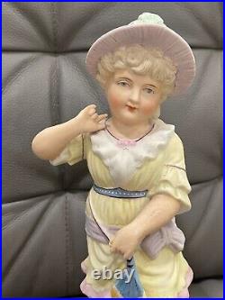 Vintage Antique Likely German Bisque Porcelain Figurine Girl / Woman with Fan