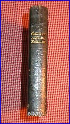 Vintage Antique Old 1873 Leather Bound German & English Embossed Bible Testament