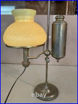 Vintage Antique One Arm German Student Lamp Co. Yellow Glass Shade Electrified Vintage Antique One Arm German Student Lamp Co. Yellow Glass Shade Electrified