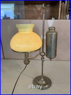 Vintage Antique One Arm German Student Lamp Co. Yellow Glass Shade Electrified Vintage Antique One Arm German Student Lamp Co. Yellow Glass Shade Electrified