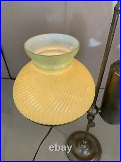 Vintage Antique One Arm German Student Lamp Co. Yellow Glass Shade Electrified Vintage Antique One Arm German Student Lamp Co. Yellow Glass Shade Electrified