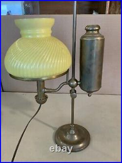 Vintage Antique One Arm German Student Lamp Co. Yellow Glass Shade Electrified Vintage Antique One Arm German Student Lamp Co. Yellow Glass Shade Electrified