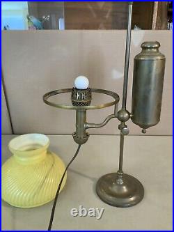Vintage Antique One Arm German Student Lamp Co. Yellow Glass Shade Electrified Vintage Antique One Arm German Student Lamp Co. Yellow Glass Shade Electrified
