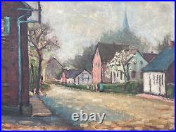 Vintage Antique Original Oil Painting Canvas -1950's German Street Scene -Signed