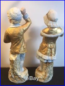 Vintage Antique Pair German Porcelain Bisque Figurines Lots Of Gold Exquisite