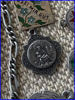 Vintage Antique Rare 800 Silver Charms German Enameled + Necklace exquisite