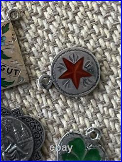 Vintage Antique Rare 800 Silver Charms German Enameled + Necklace exquisite