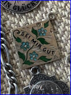 Vintage Antique Rare 800 Silver Charms German Enameled + Necklace exquisite