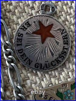 Vintage Antique Rare 800 Silver Charms German Enameled + Necklace exquisite