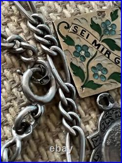 Vintage Antique Rare 800 Silver Charms German Enameled + Necklace exquisite