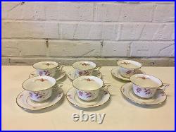Vintage Antique Rosenthal German Porcelain Set 6 Tirana Pattern Cups & Saucers