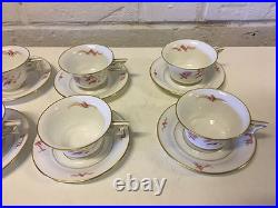 Vintage Antique Rosenthal German Porcelain Set 6 Tirana Pattern Cups & Saucers