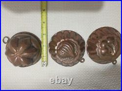 Vintage Antique Tin Lined Copper Jellocake Mold Lot Of 8 German Pears Cherries