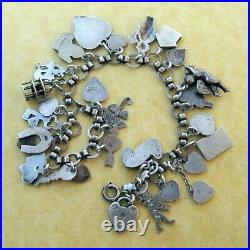 Vintage Antique Valentine Charm Bracelet German Silver Enamel Hearts Cupids Love