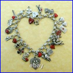 Vintage Antique Valentine Heart Charm Bracelet German Silver Enamel Cupids Love Vintage Antique Valentine Heart Charm Bracelet German Silver Enamel Cupids Love