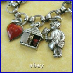 Vintage Antique Valentine Heart Charm Bracelet German Silver Enamel Cupids Love Vintage Antique Valentine Heart Charm Bracelet German Silver Enamel Cupids Love