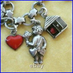 Vintage Antique Valentine Heart Charm Bracelet German Silver Enamel Cupids Love Vintage Antique Valentine Heart Charm Bracelet German Silver Enamel Cupids Love