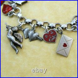 Vintage Antique Valentine Heart Charm Bracelet German Silver Enamel Cupids Love Vintage Antique Valentine Heart Charm Bracelet German Silver Enamel Cupids Love