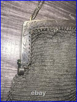 Vintage Antique Victorian German Silver Mesh Purse/ Handbag With Chain 6 Wide Vintage Antique Victorian German Silver Mesh Purse/ Handbag With Chain 6 Wide