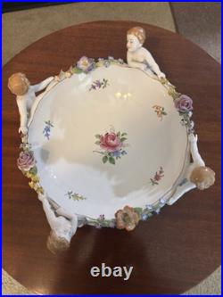 Vintage Antique Von Schierholz German Porcelain Bowl with Floral Decorations