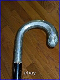 Vintage Antique Walking Stick Cane German Alpacca Silver Art Deco Crook Handle