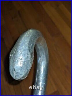 Vintage Antique Walking Stick Cane German Alpacca Silver Art Deco Crook Handle