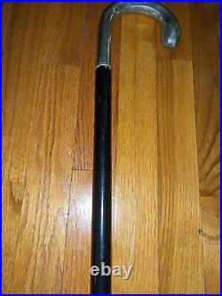 Vintage Antique Walking Stick Cane German Alpacca Silver Art Deco Crook Handle