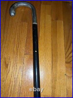 Vintage Antique Walking Stick Cane German Alpacca Silver Art Deco Crook Handle