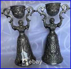 Vintage Antique Woman Figural Wedding Cup German Silver Plate Bride Groom Pair
