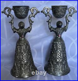 Vintage Antique Woman Figural Wedding Cup German Silver Plate Bride Groom Pair