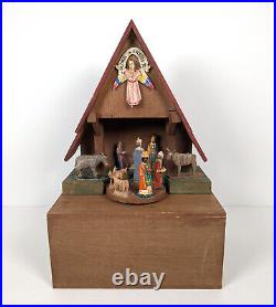 Vintage Antique Wooden German Nativity Mary Joseph Jesus Manger Music Box Vintage Antique Wooden German Nativity Mary Joseph Jesus Manger Music Box