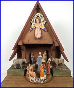 Vintage Antique Wooden German Nativity Mary Joseph Jesus Manger Music Box Vintage Antique Wooden German Nativity Mary Joseph Jesus Manger Music Box