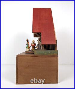 Vintage Antique Wooden German Nativity Mary Joseph Jesus Manger Music Box Vintage Antique Wooden German Nativity Mary Joseph Jesus Manger Music Box