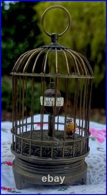 Vintage Automaton Bird in birdcage Clock German Clockwork antique working German