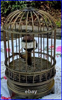 Vintage Automaton Bird in birdcage Clock German Clockwork antique working German