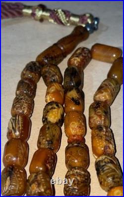 Vintage Baltic amber old German antique rosary 24 G With beautiful engravings