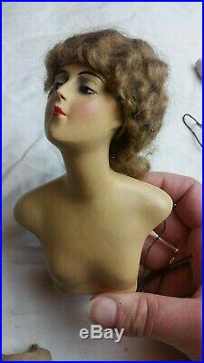 Vintage Beautiful Antique Boudoir Half Doll Baitz Doll Barrister Bisque Arms