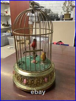 Vintage Bronze West German Music Box, Bird Cage with Animated Singing Birds Vintage Bronze West German Music Box, Bird Cage with Animated Singing Birds